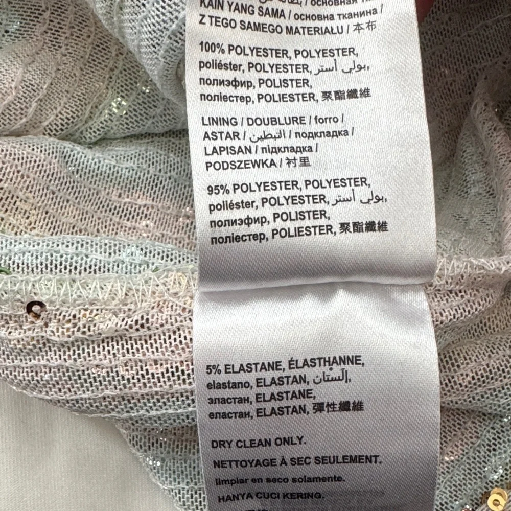 bebe XS Pastel Rainbow Sequin Balloon Sleeve Mini Dress Tie Waist